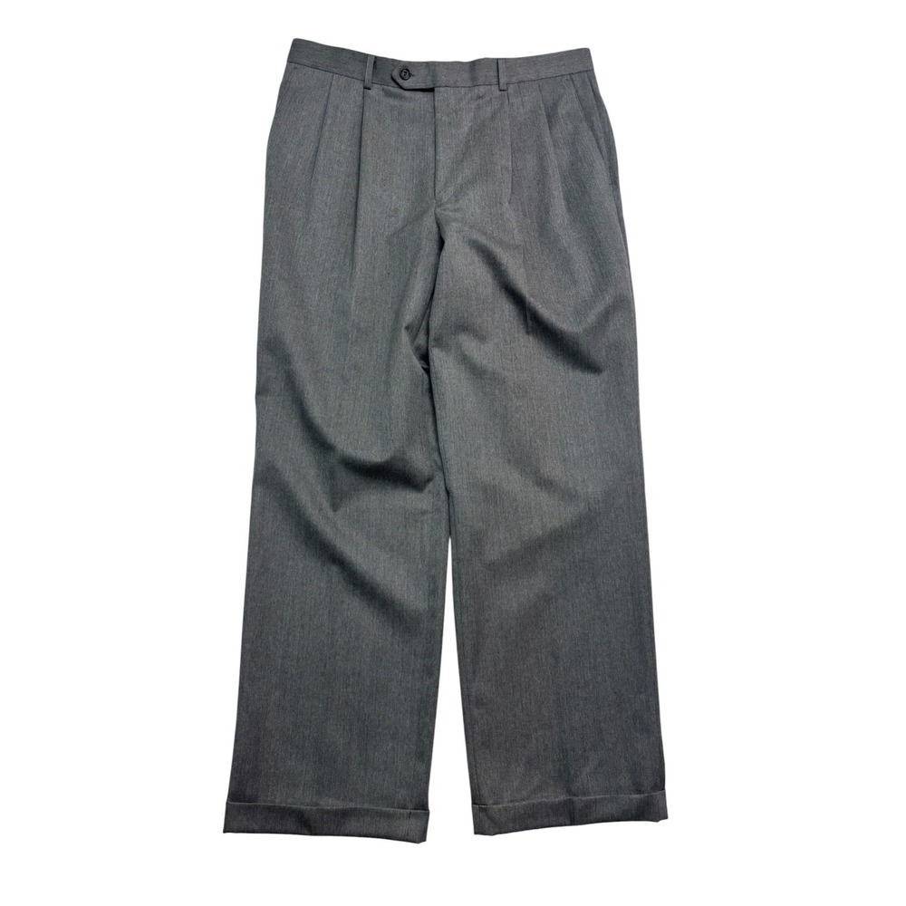 vtg 90s Bill Blass 36x32 Gray Worsted Wool Dress Suit Pants Trousers Pleated